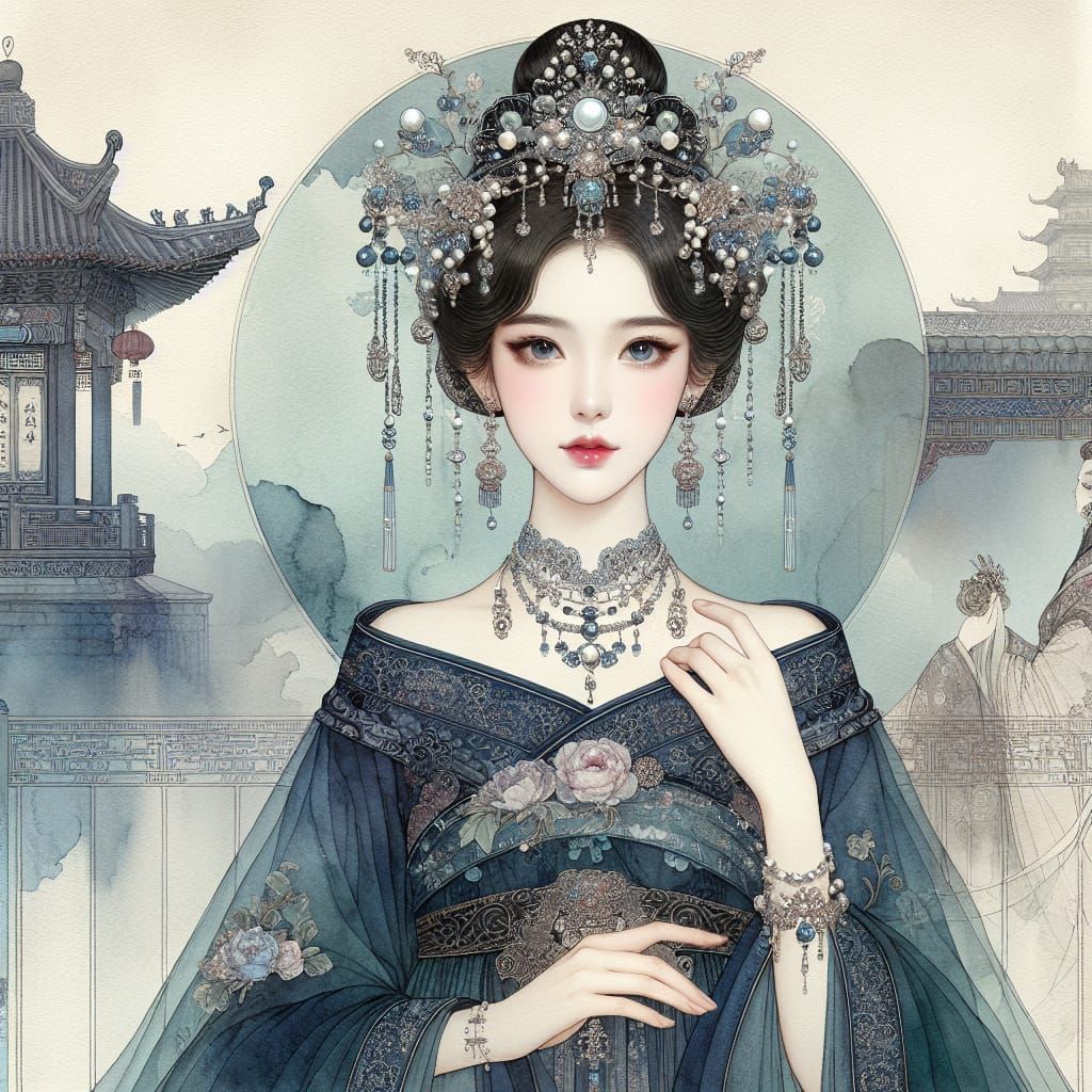 Elegant Victorian Princess in Watercolor Style