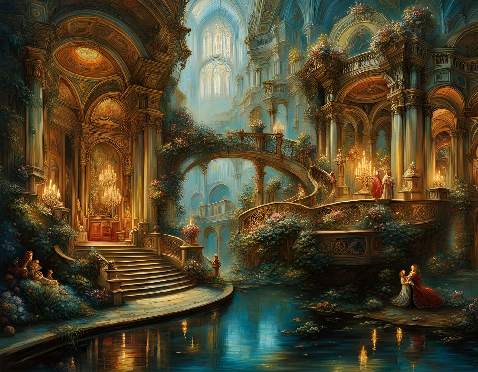 Bizarre Art Nouveau Rococo Architecture in Retrofuturism Sty...