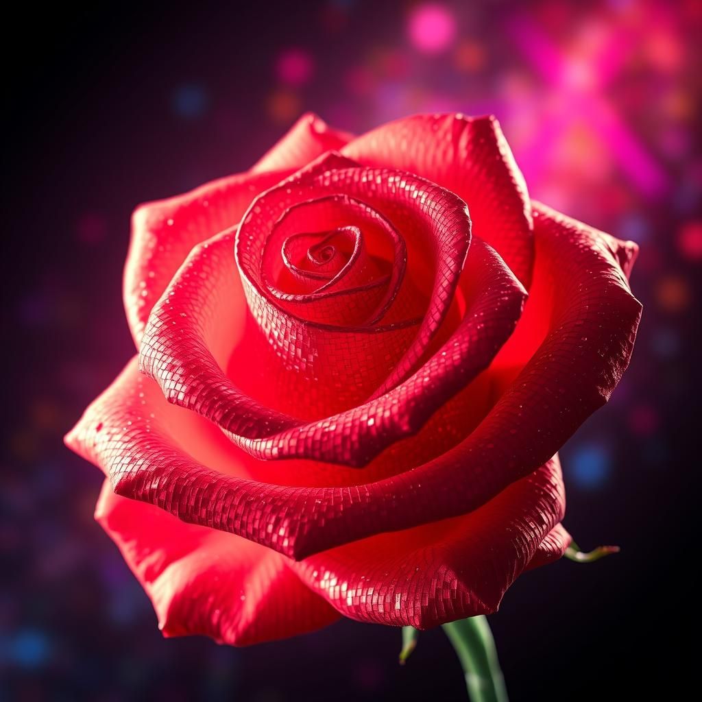 Hyperrealistic Pixel Rose in Digital Concept Art Style