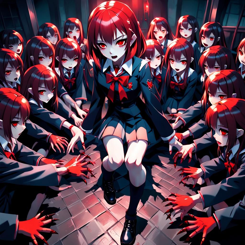 Vampire Girl Infection in School Uniform, Cyberpunk Anime St...