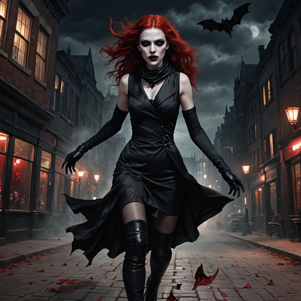 Goth Vampire Soaring at Night in Digital Portrait