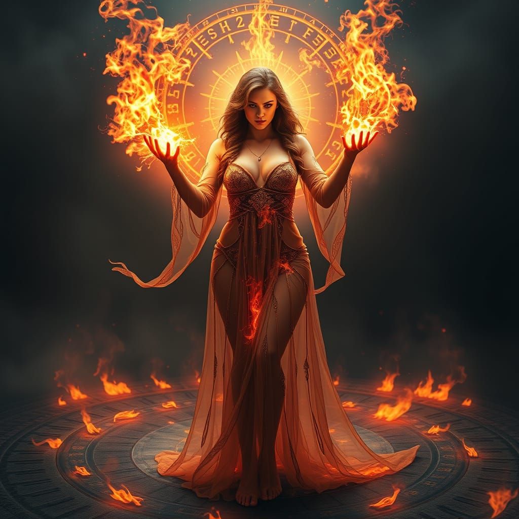 Ethereal Fire Sorceress in a Circle of Runes
