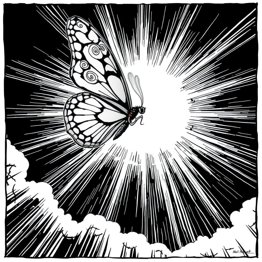 Butterfly in Blazing Sunlight, in Expressionist Style