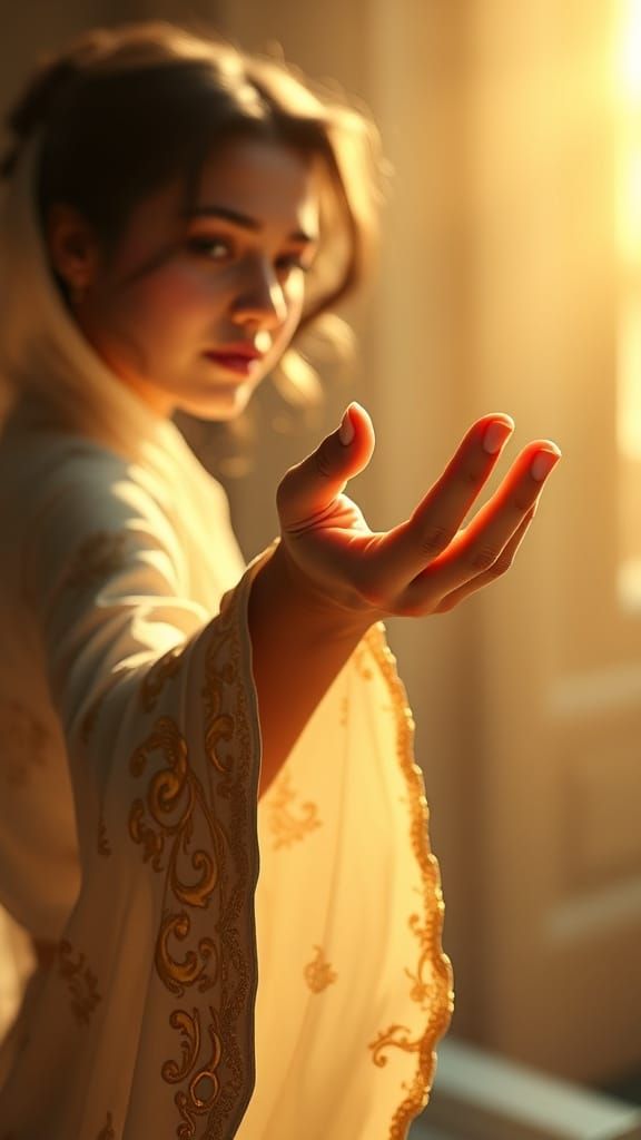 Zahia Extends Her Hand: Art Nouveau Digital Painting