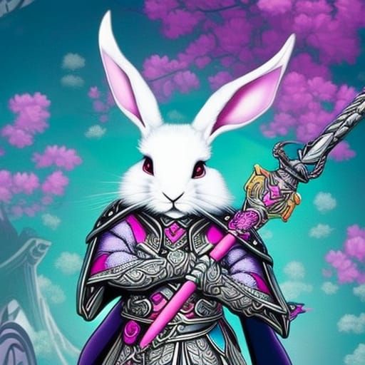 Alice in Wonderland White Rabbit Samurai, Psychedelic Art