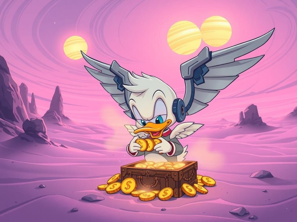 Chibi Scrooge McDuck in Steampunk Alien Desert