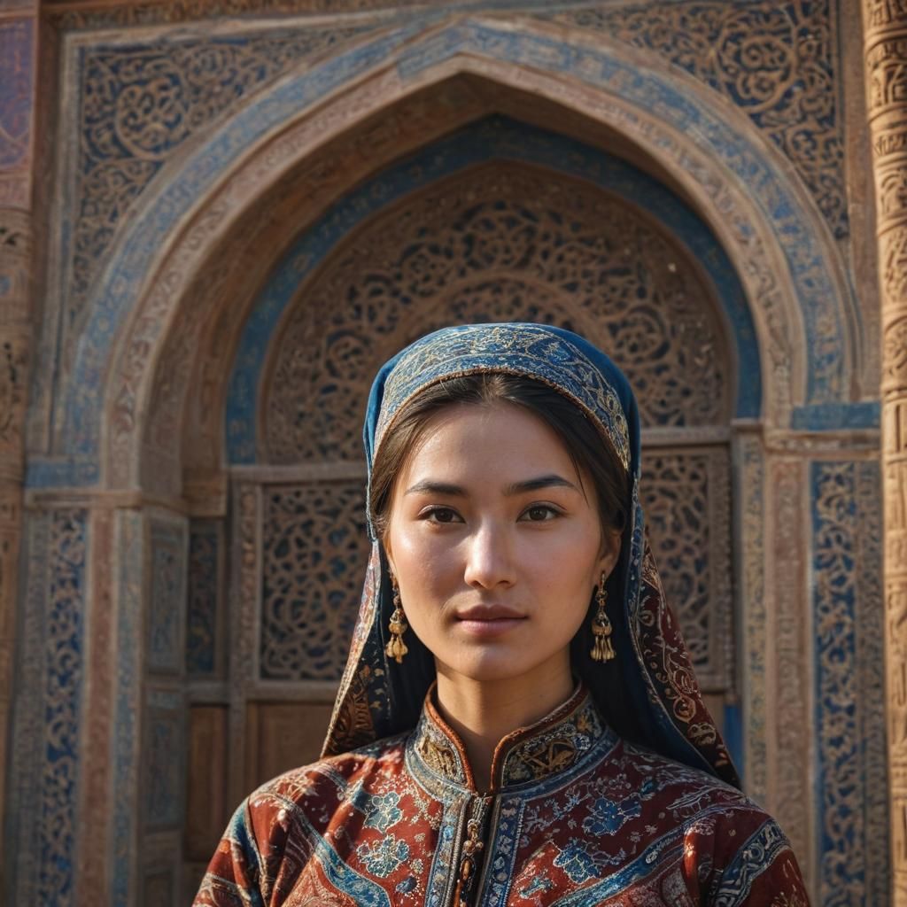 Uyghur Woman in Traditional Dress: Cinematic Portrait