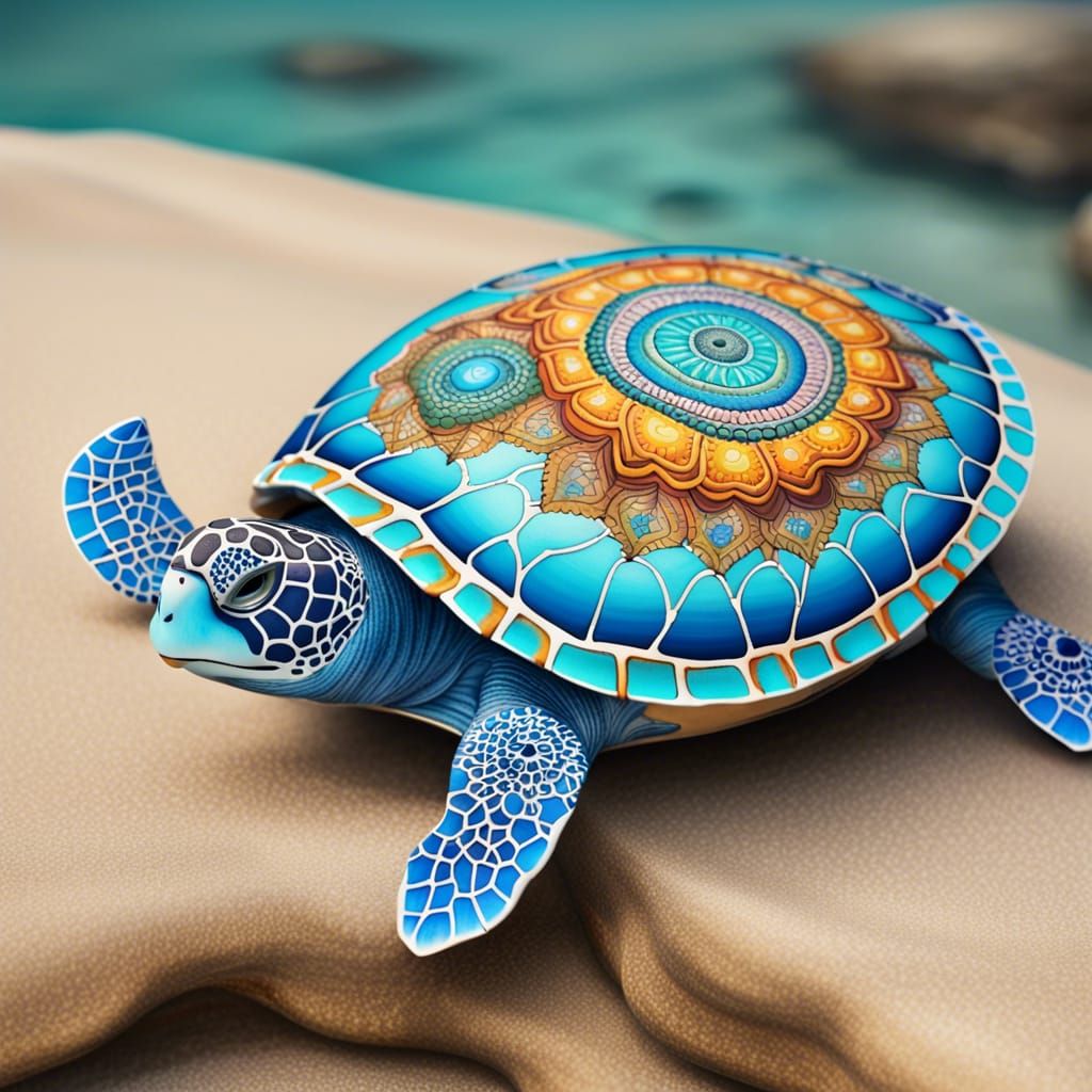 Turtle Shell Mandalas in Hyperrealistic Ocean Scene