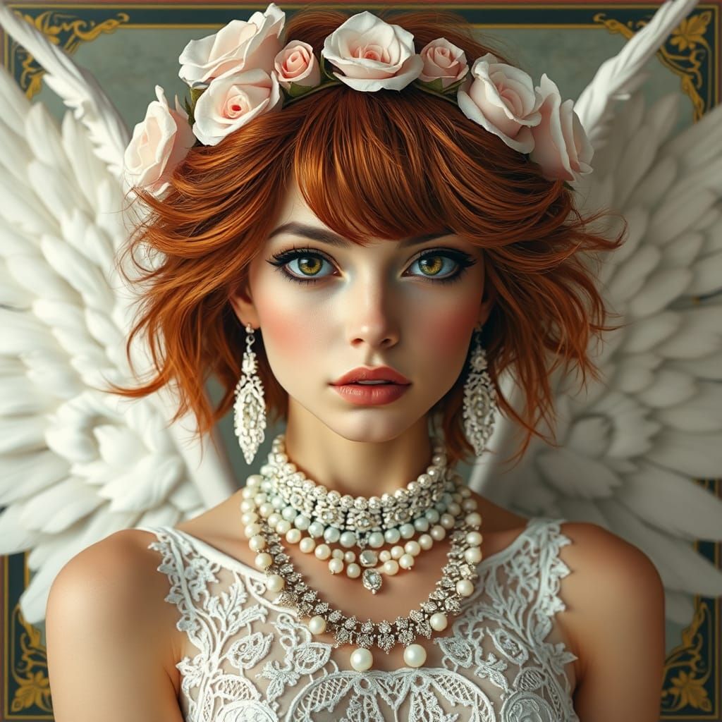 Punky Female Angel with Expressive Eyes and Feather Wings