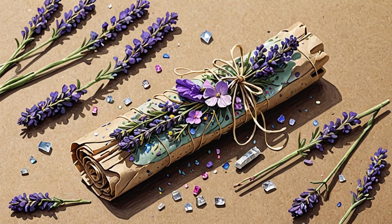 Smudge Stick Drawing with Flowers and Crystals