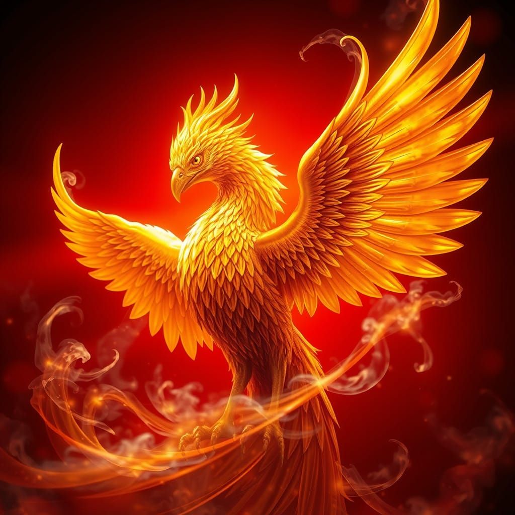 Golden Phoenix in Fiery Red Splendor