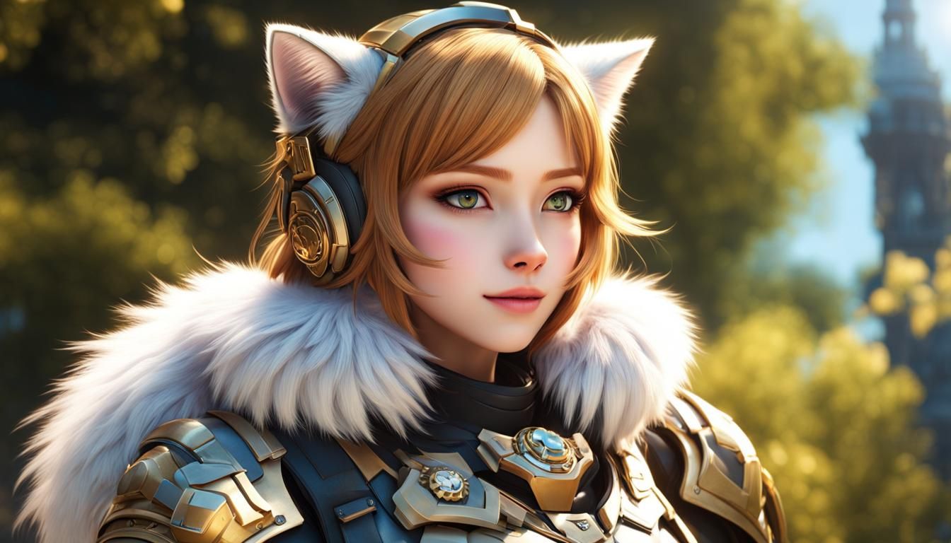 Anime Woman with Fox Tail in 3D