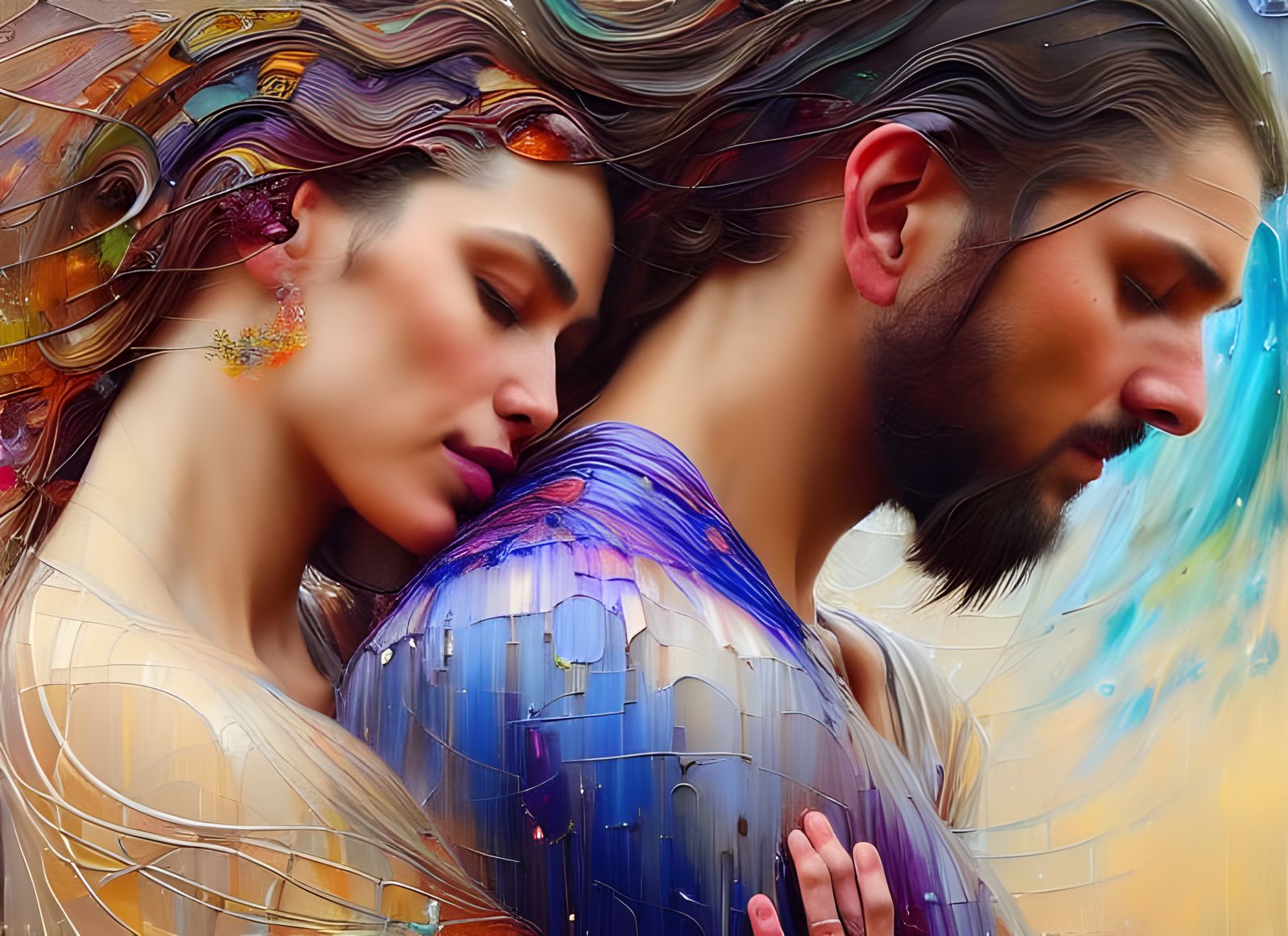 Sensual Embrace in Surreal Photorealism