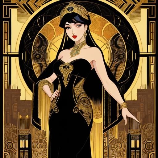 Elegant Art Deco Woman in Cityscape at Night