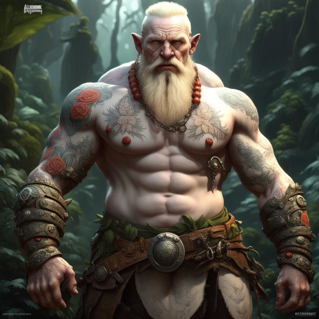 Albino Dwarf in Jungle, Dark Fantasy Art
