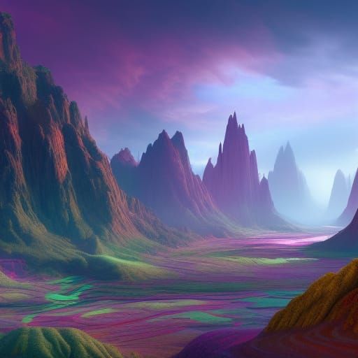 Fantastical Rainbow Valley Concept Art in Deep Color