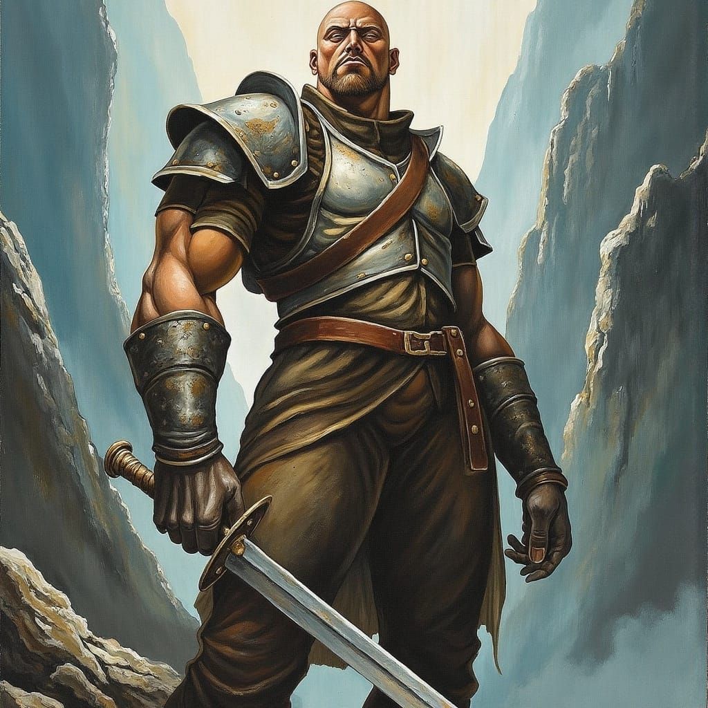 Armored Warrior in Dramatic Fantasy Landscape