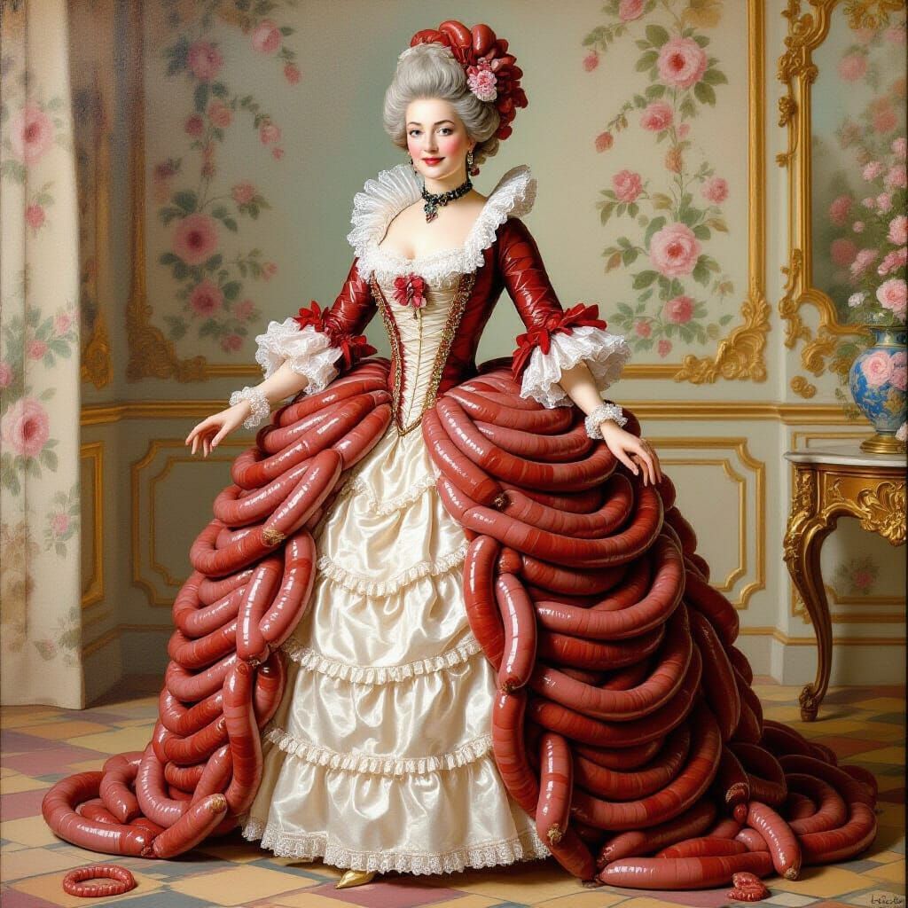 Rococo Noblewoman in Extravagant Sausage Gown
