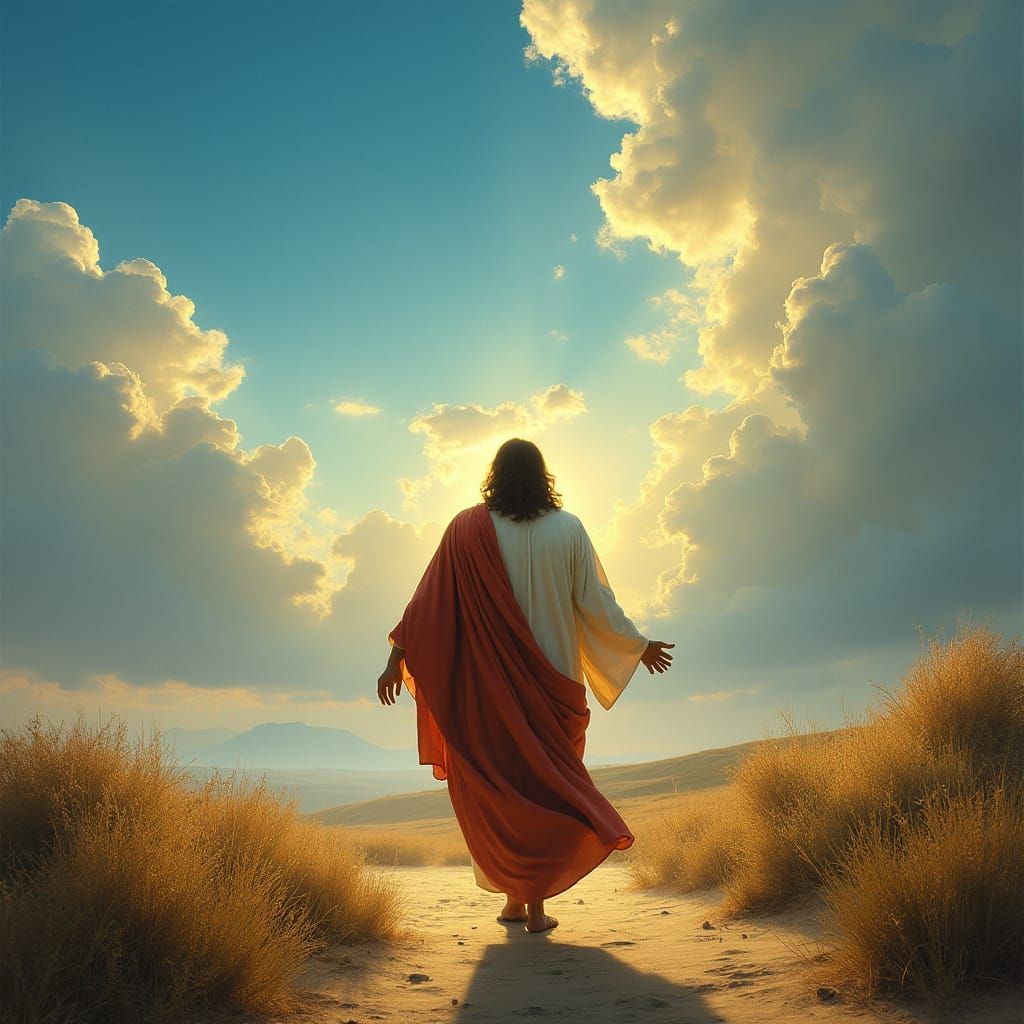 Jesus Walks in Golden Light: Renaissance Style