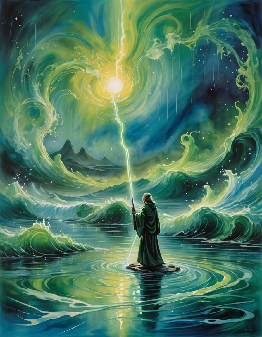Jedi Master's Shimmering Water Saber in Surreal Style