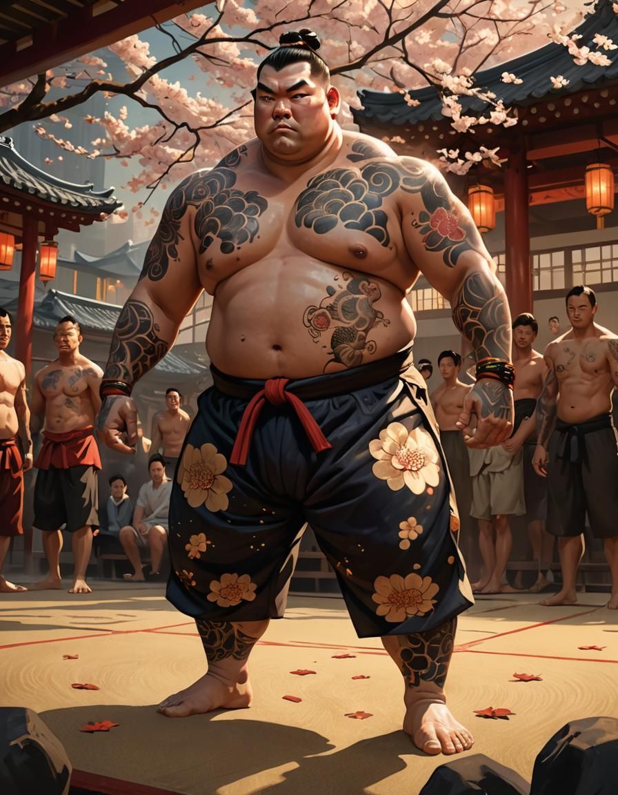Sumo Wrestler Concept Art in Golden Hour Lighting