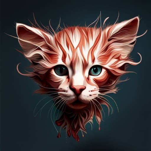 Hyperrealistic Leafy Kitten Portrait in Oil Painting Style