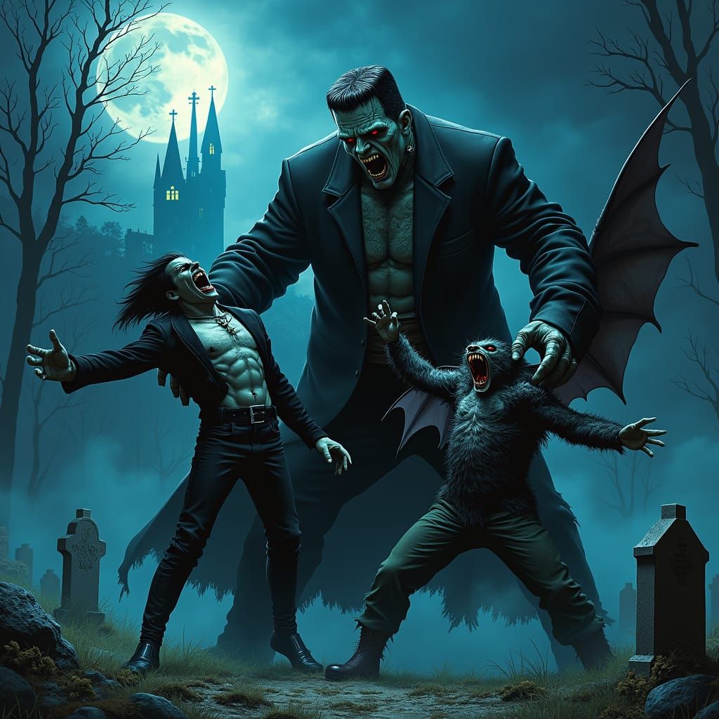 Frankenstein's Monster Confronts Classic Monsters in a Moonl...