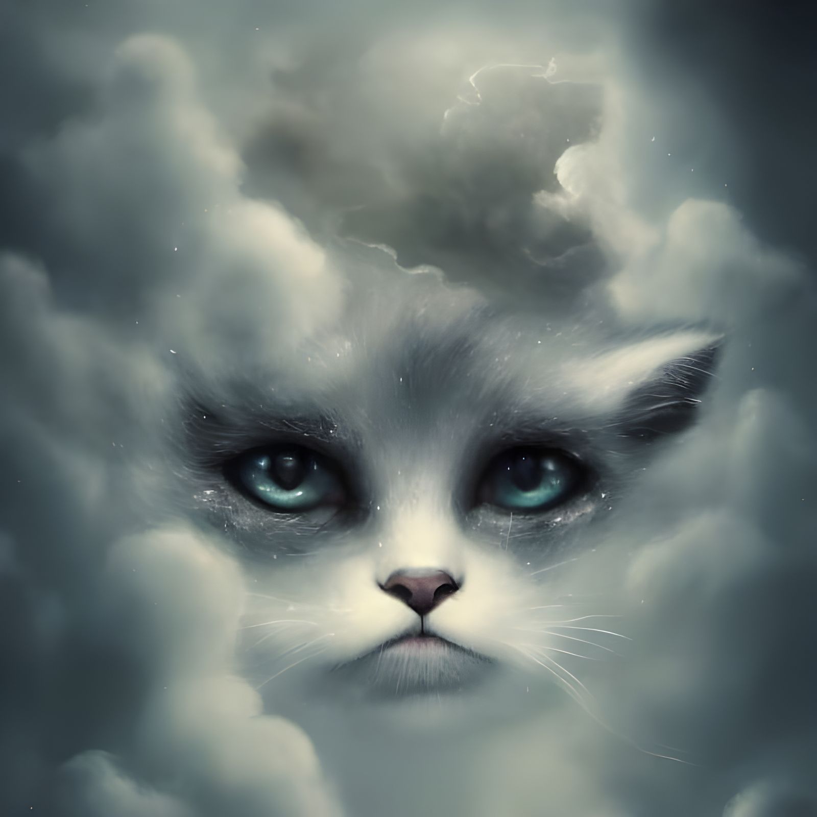 Smoky Cloud Kitten in Dramatic Digital Painting