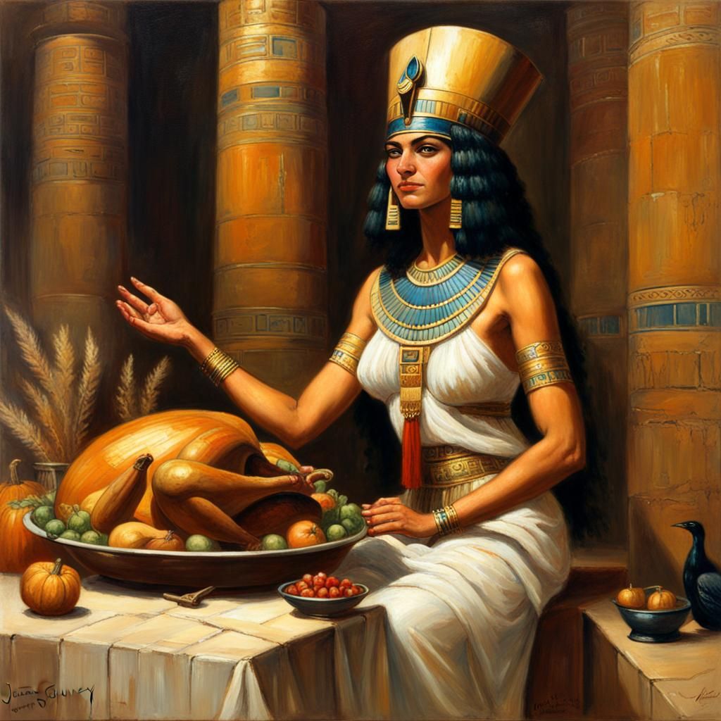 Egyptian goddess celebrating Thanksgiving