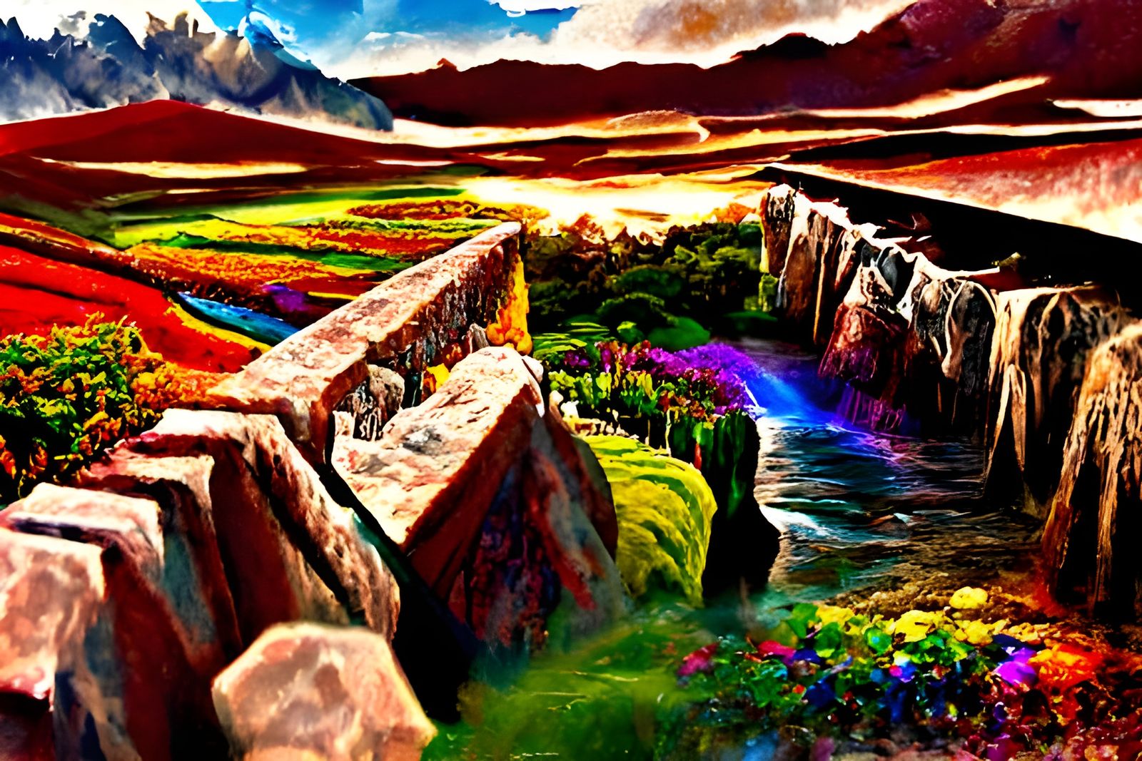 Peruvian Landscape Digital Painting in Maximalist Style