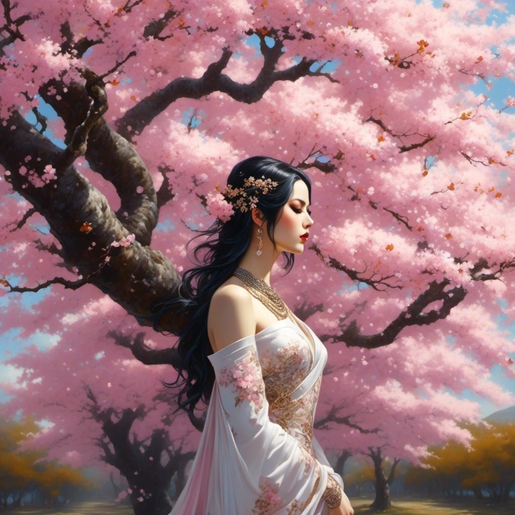 Girl Beneath Sakura Tree: A Serene Scene