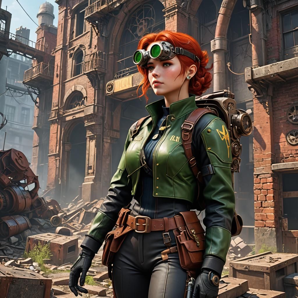 Steampunk Fallout Vault Girl in City Ruins