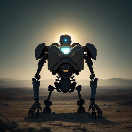 Plushie Robot Skeleton in Desolate Landscape