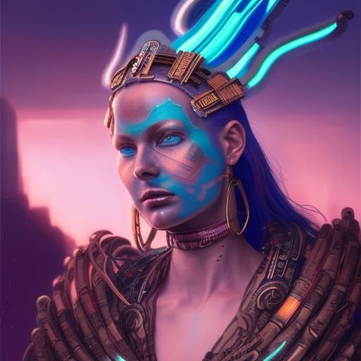 Cyberpunk Ethereal Warrior Portrait with Glowing Details