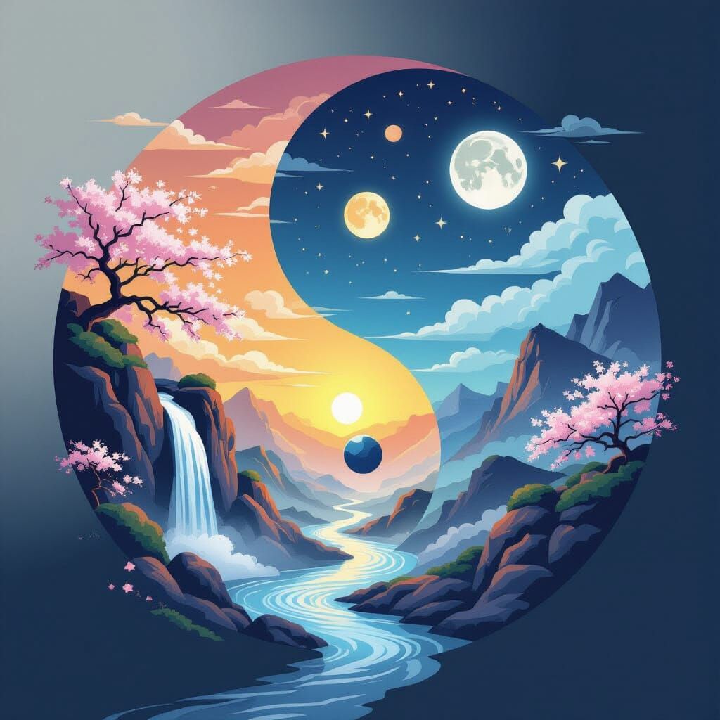 Harmonious Yin-Yang Sphere with Day and Night