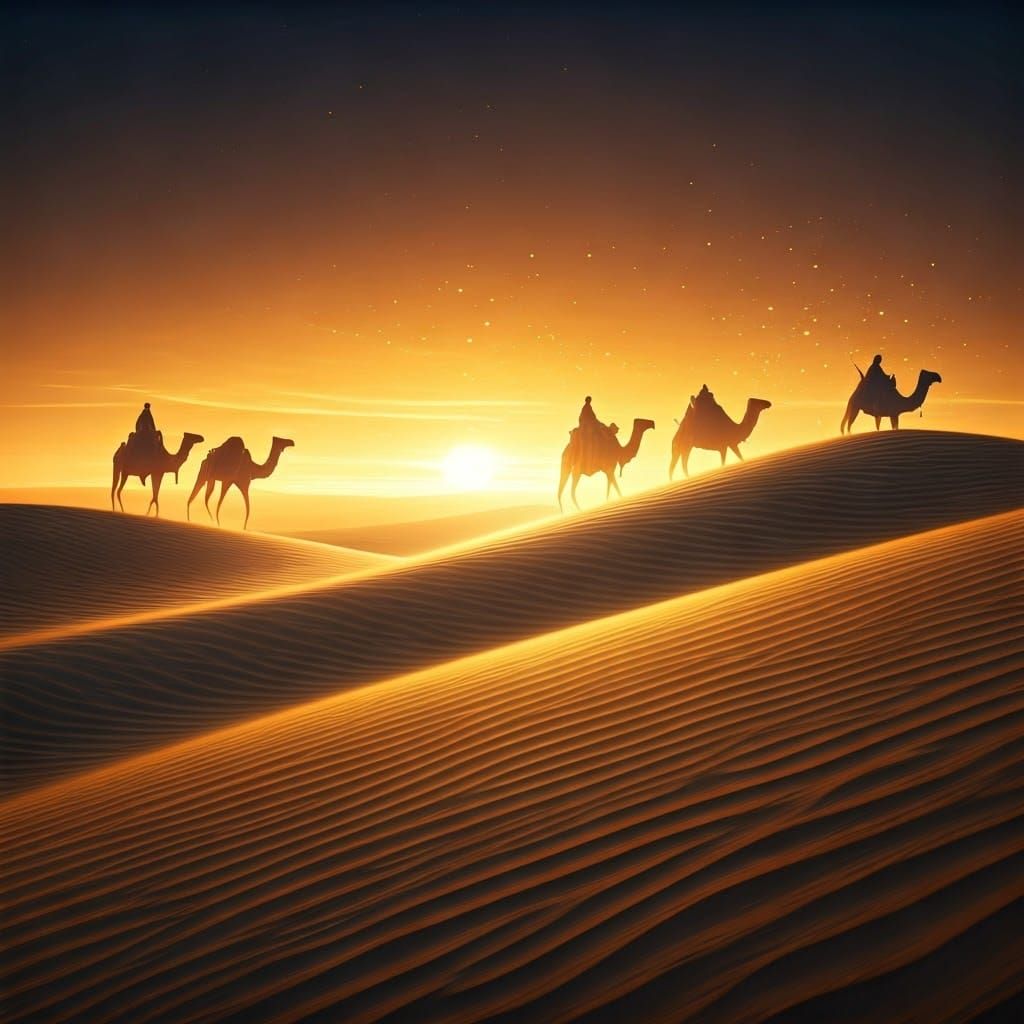 Golden Sands Symphony in Cyberpunk Fantasy Style