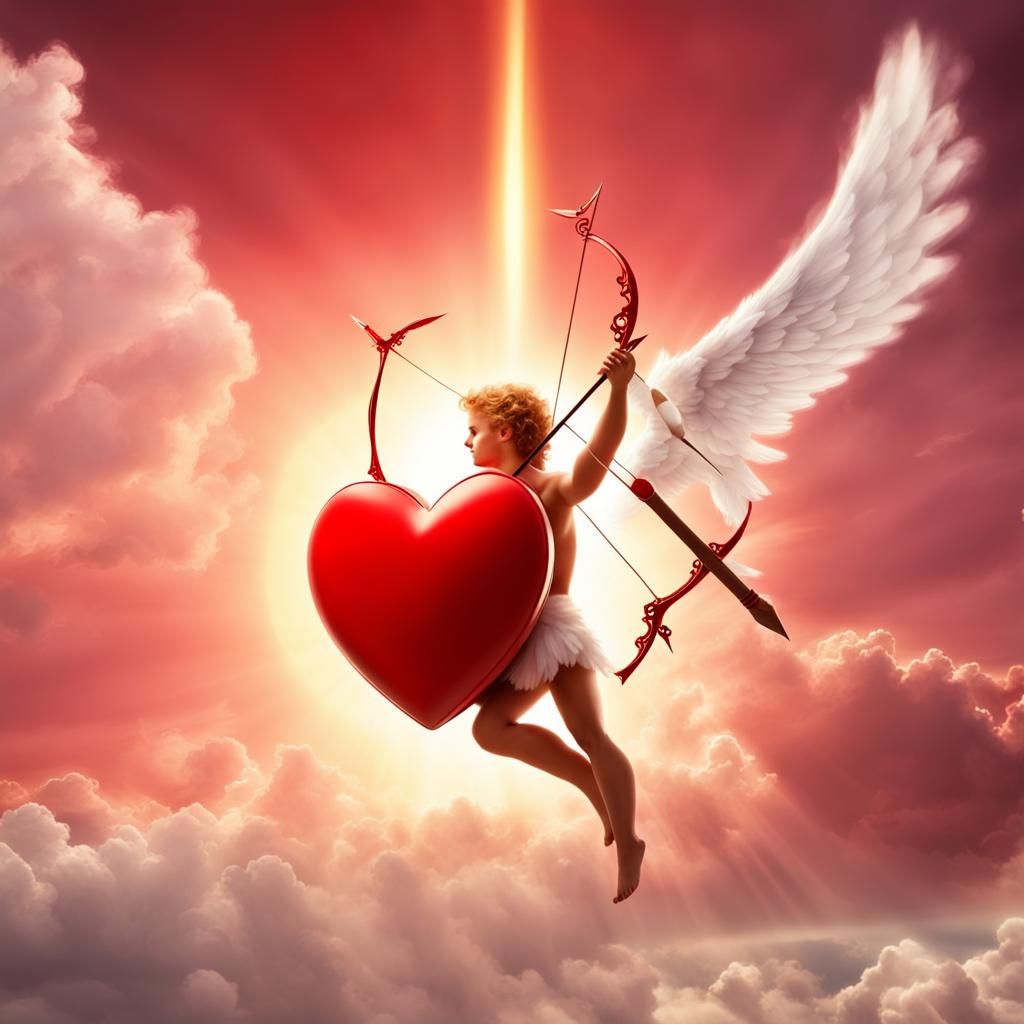 Cupid's Arrow Pierces a Heart in Divine Light