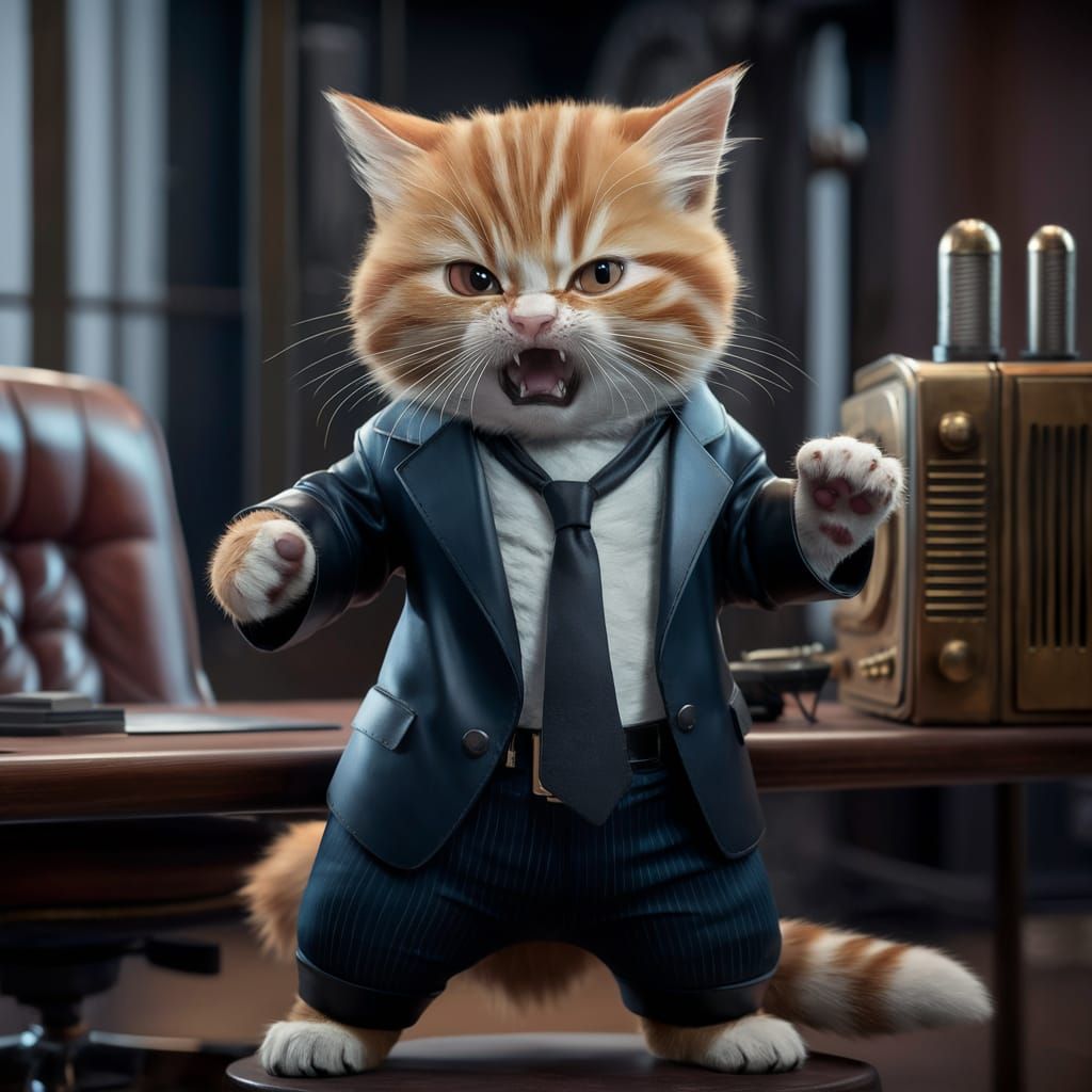 Angry Kitten CEO in Steampunk Office