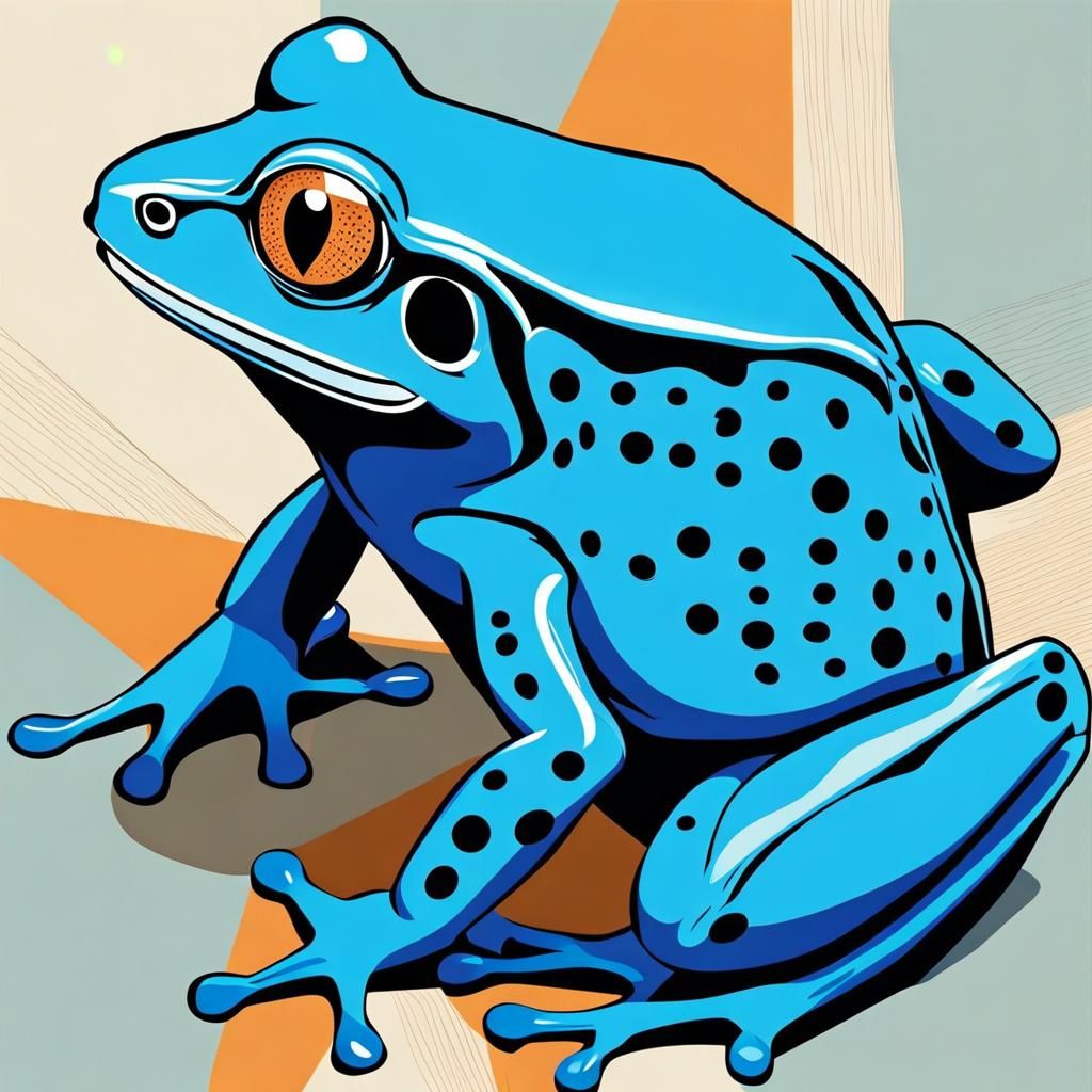 Retro Blue Frog Portrait in 2D Vector Art