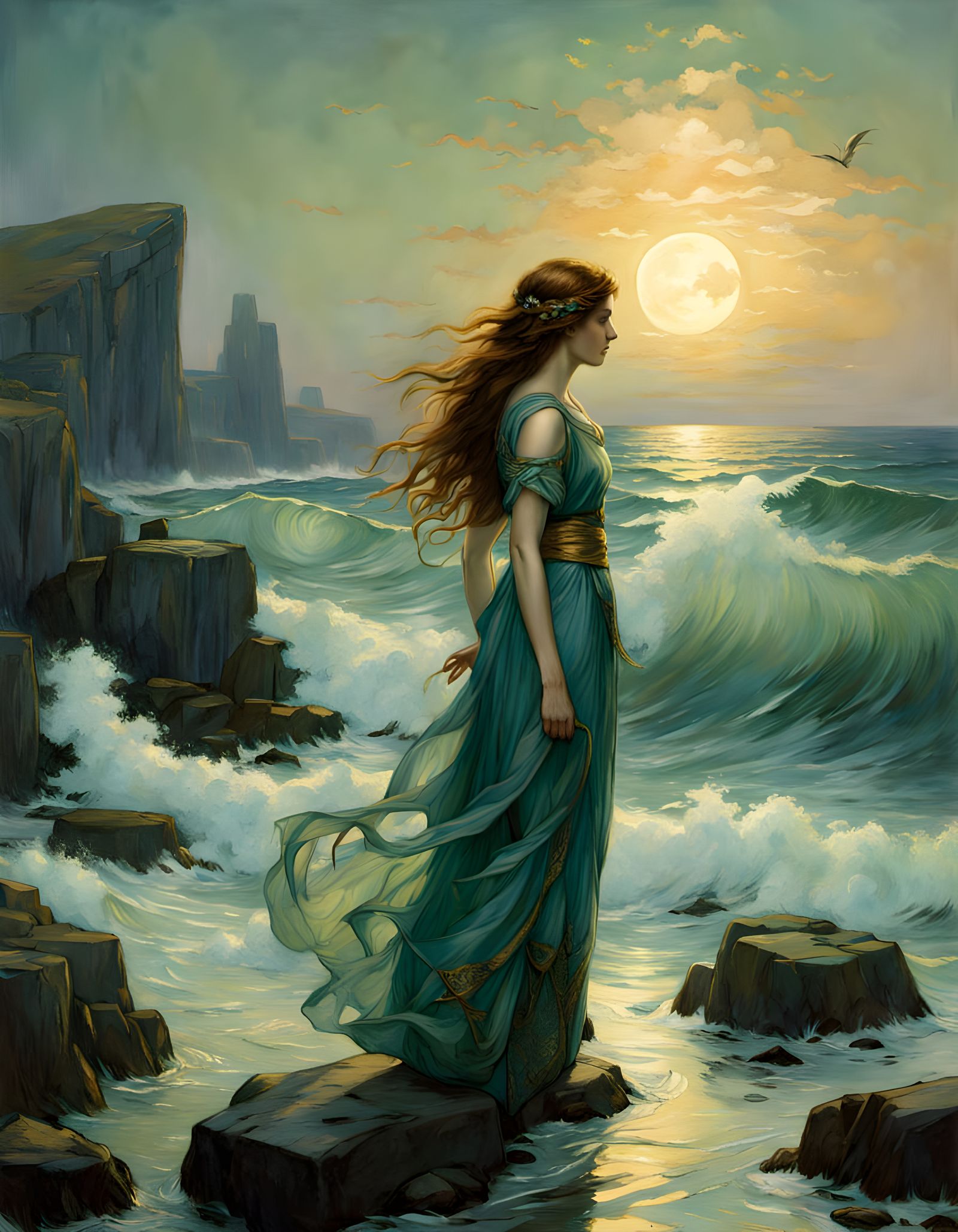 Mythical Sirens Sing to Luring Ships in Golden Hour