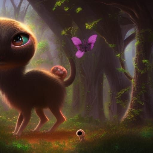 Cute Animal Baby with Big Eyes in Detailed Painting