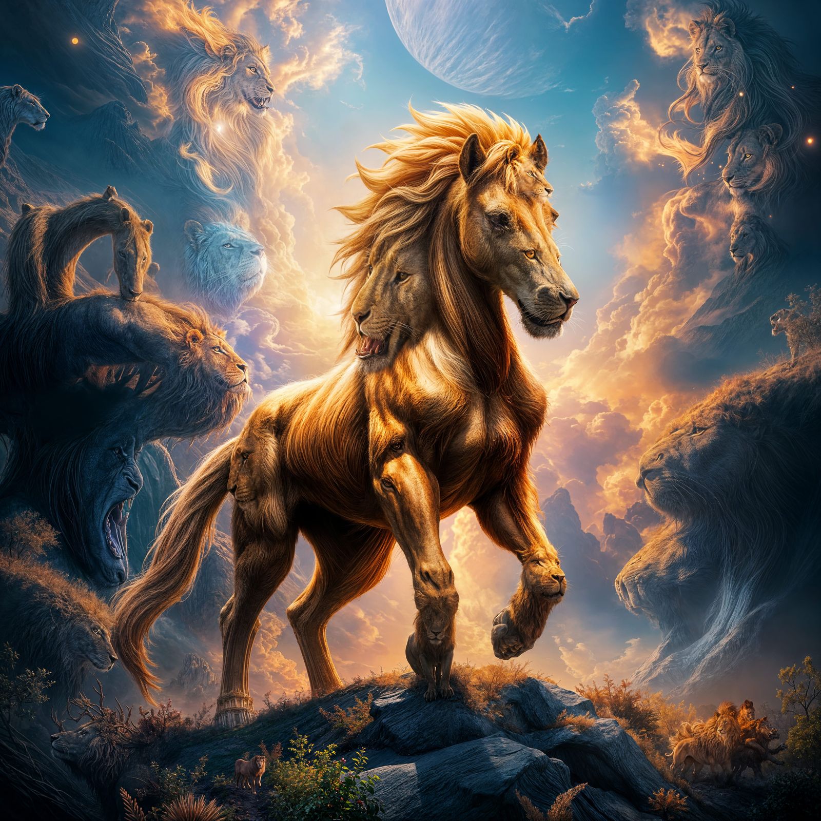 Fantastical Lion-Horse Hybrid in Detailed Matte Painting