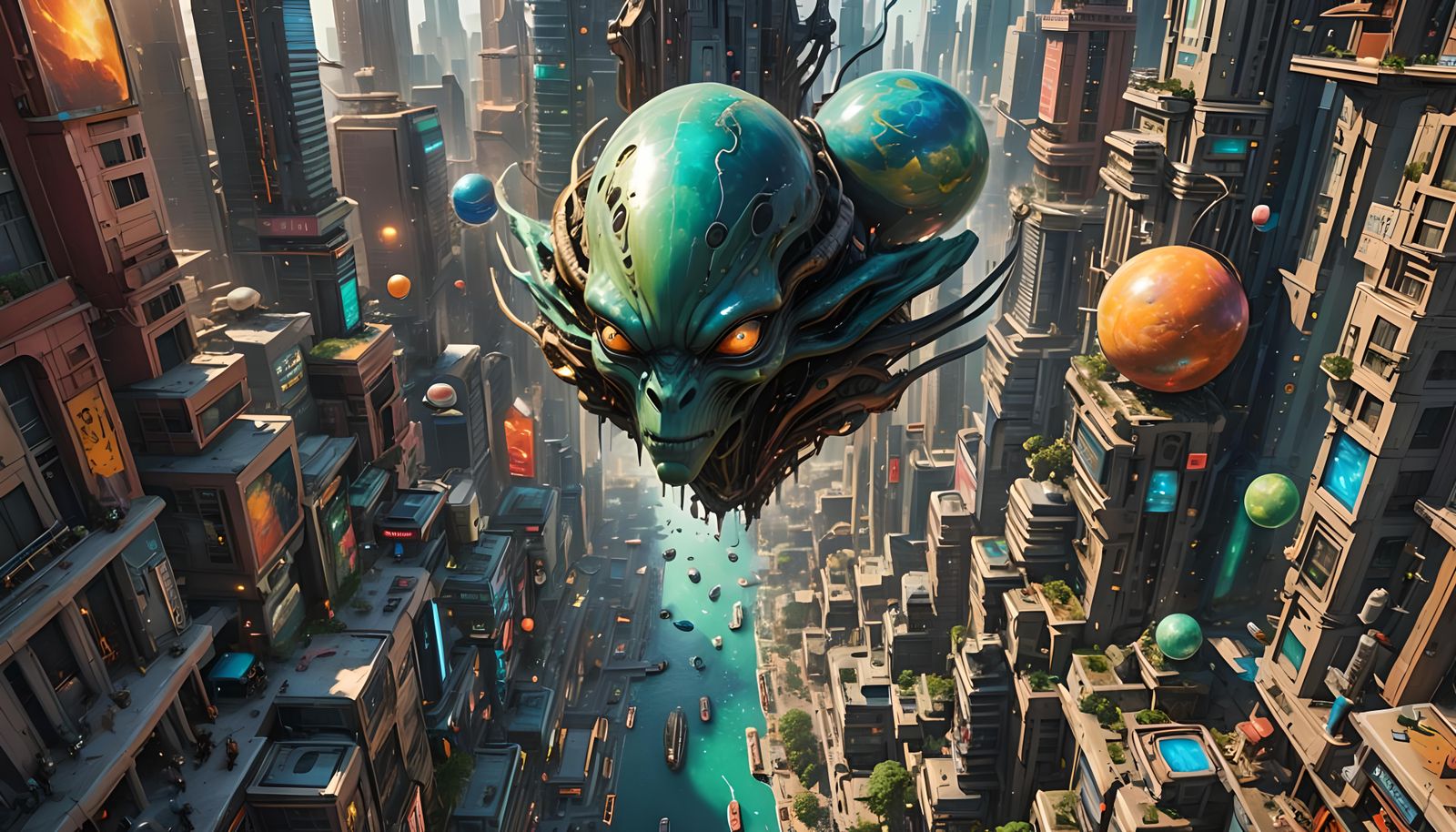 Vibrant Alien City with Extraterrestrial Marketplace