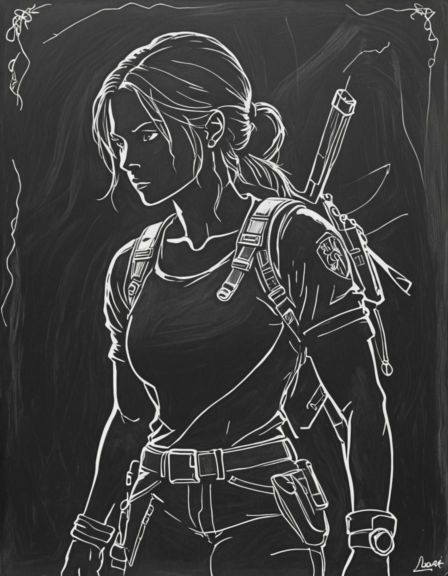 Lara Croft Chalk Silhouette on Blackboard