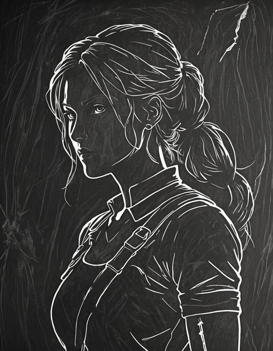Lara Croft Chalk Silhouette on Blackboard