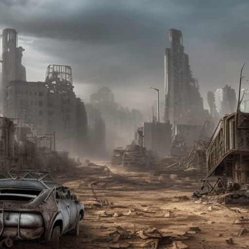 Post-Apocalyptic Metropolis Ruins in Mad Max Style