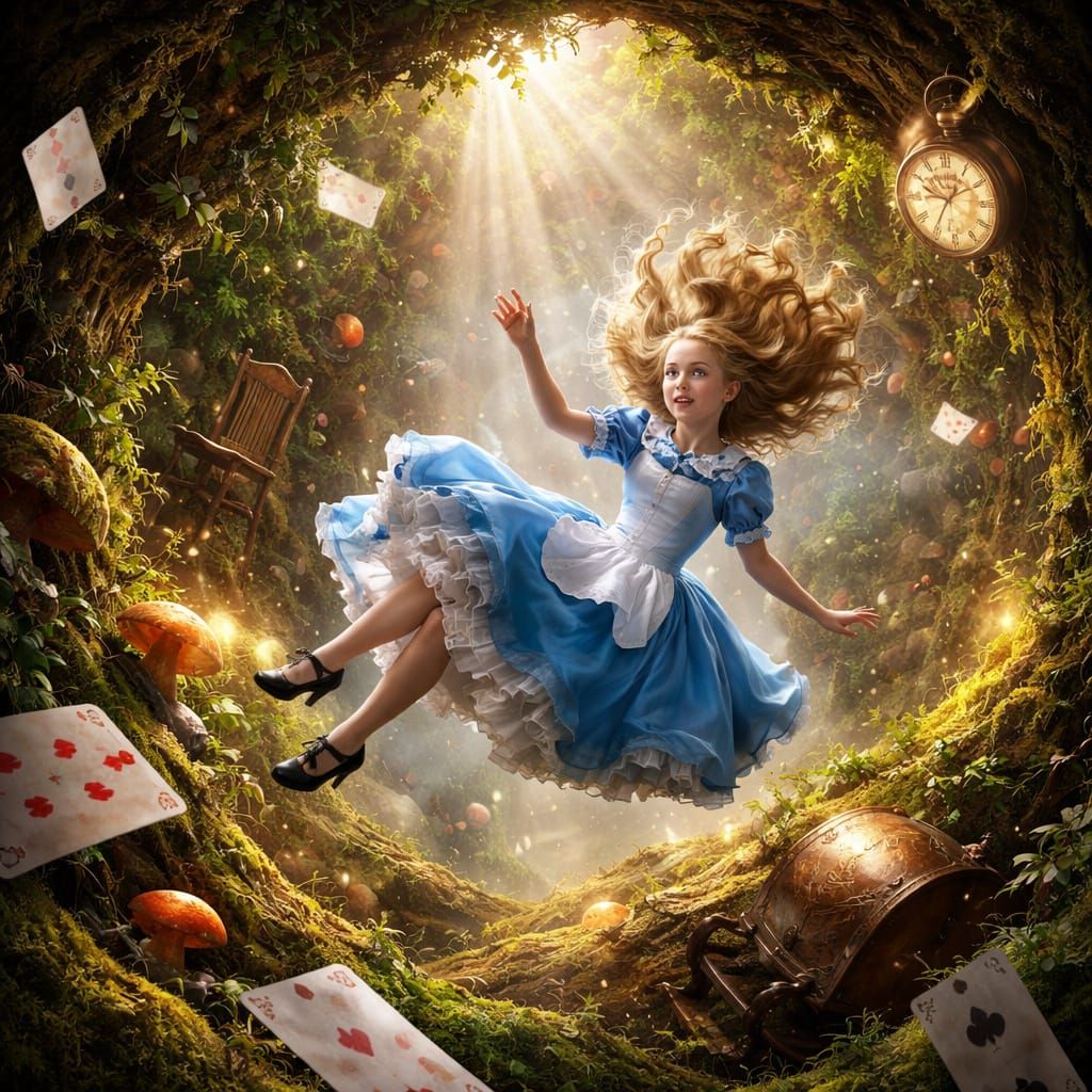 Alice in Wonderland Falling Down Rabbit Hole