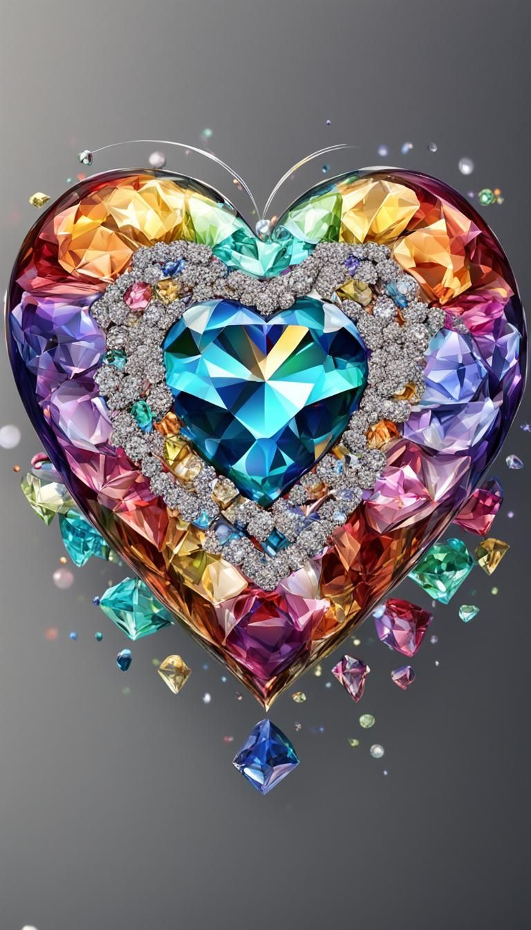Multi-Colored Diamond Heart in Shiny Style