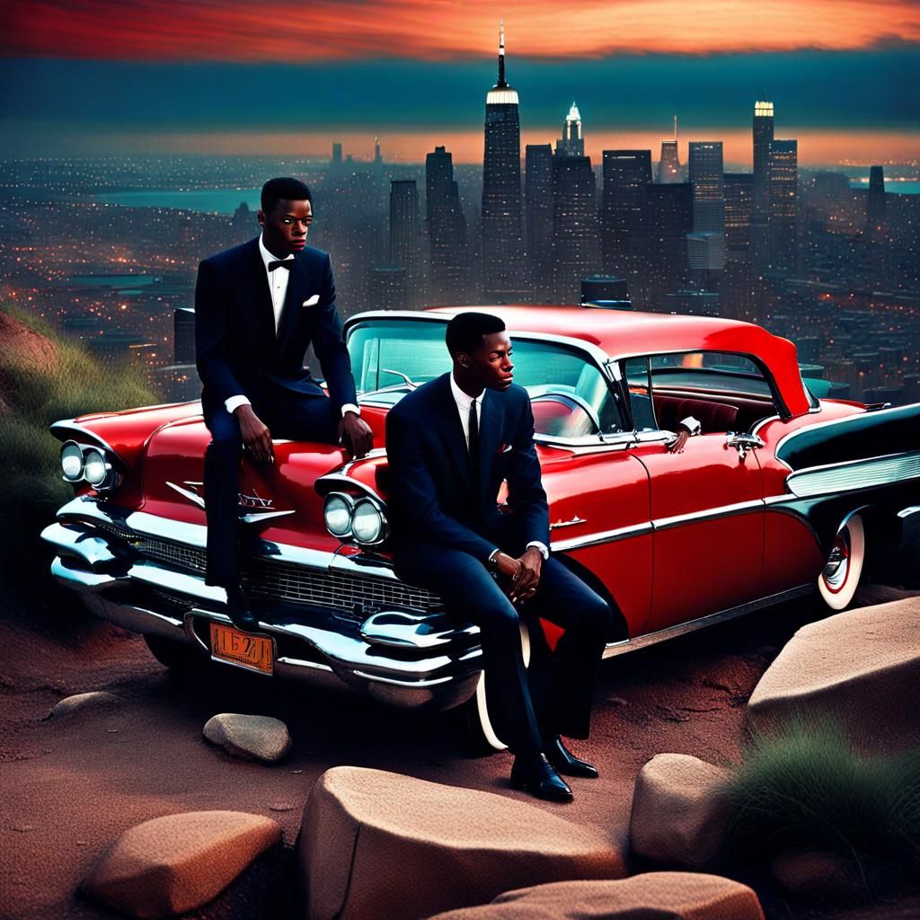 Vintage Photo of Men by 1957 Pontiac on Cliff