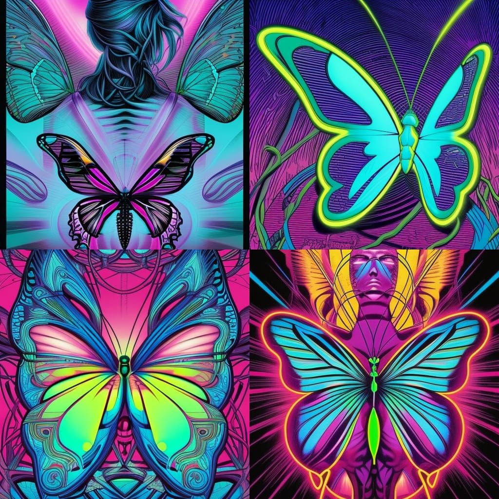 Neon Butterfly Comic Book Art